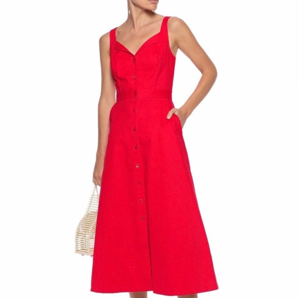 Equipment Oleisa Red Button Front Midi Dress 8